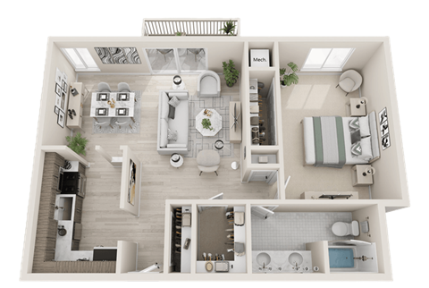 Floor plan for 1 bed, 1 bath, 960 sqft